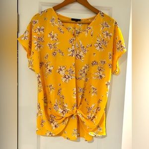 West Kei Yellow Floral Front Twist Blouse - Large